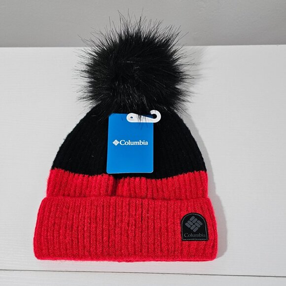 Columbia Winter Blur Pom Pom Beanie -Red Lyly, Black - Unisex - One Size -CU0036 - Picture 1 of 4